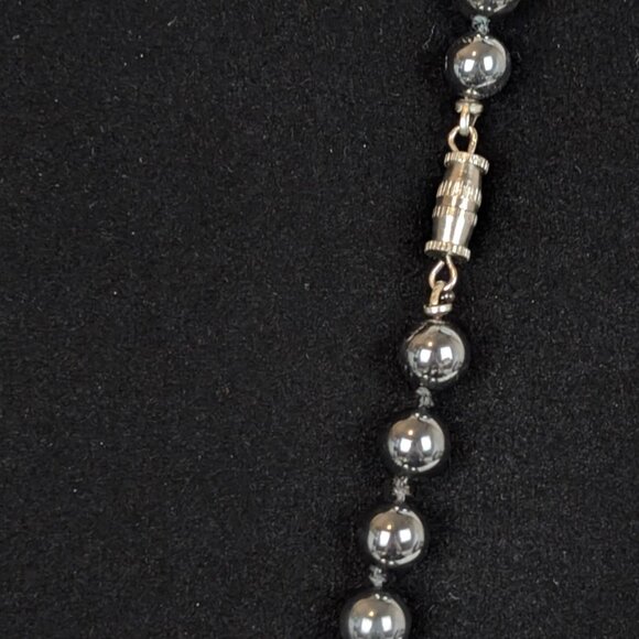 V. Knotted Hematite Beaded Necklace - Picture 4 of 5